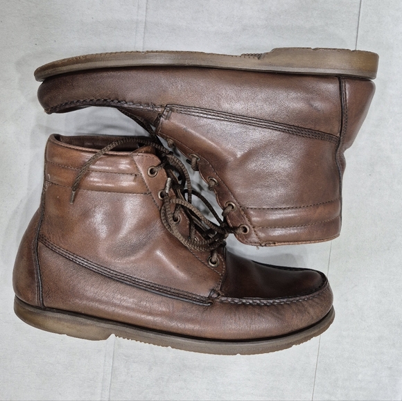 LL Bean boots men\'s 9.5N brown leather soft toe padded ankle lace up main image 13